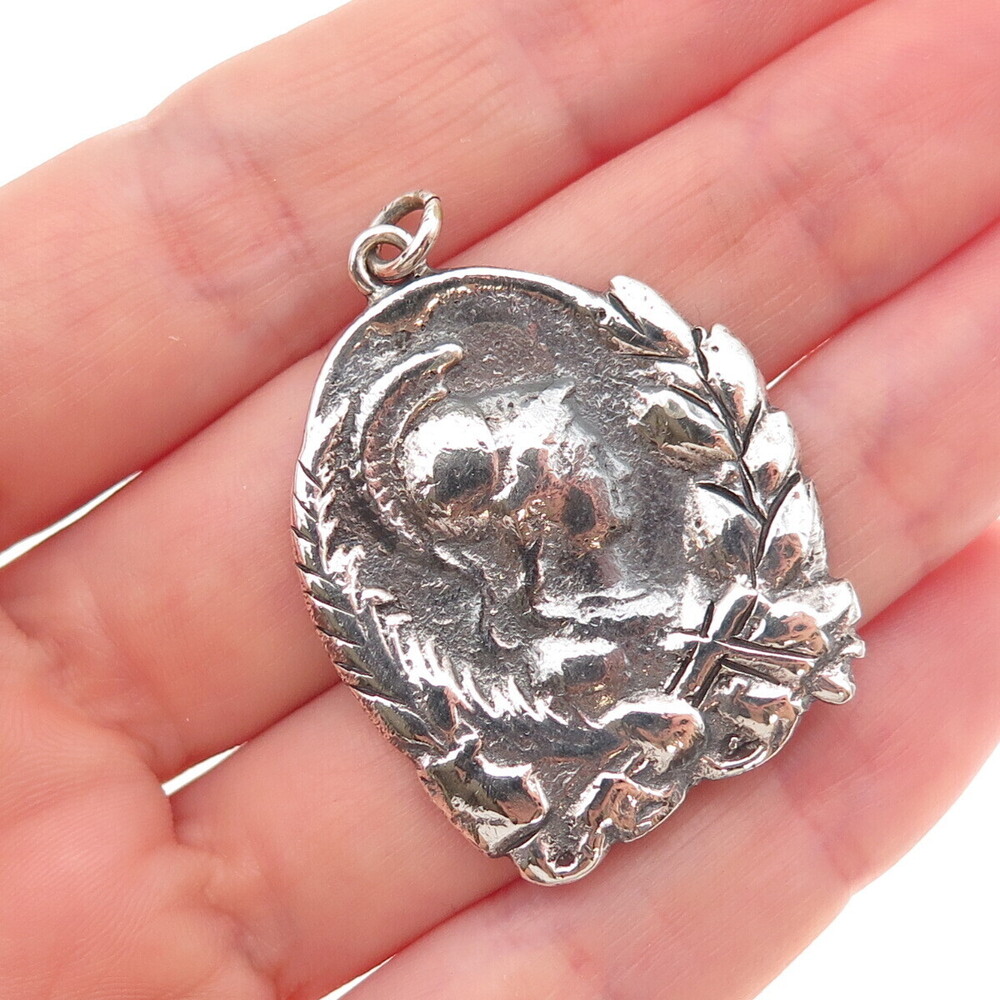 925 Sterling Silver Antique Art Deco Roman Warrior Oxidized Pendant